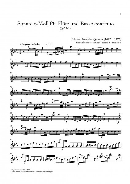 TAS-JW001 Heft 1 Querflöte unbekannte Sonaten aus dem 18. Jahrhundert